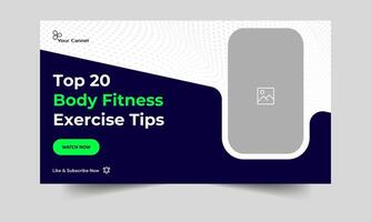 Video tutorial workout plan tips and tricks thumbnail banner design, fitness video cover banner design, fully editable vector eps 10 file format