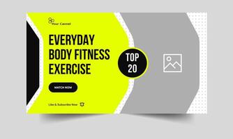 Daily body fitness video tutorial training tips and tricks thumbnail banner design, exercise body tips and tricks video cover banner design, customizable vector eps 10 file format