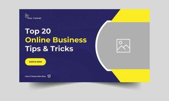 Fully editable vector thumbnail design,online business tips and tricks business idea video cover banner design, customizable vector eps 10 file format