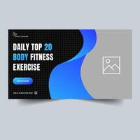 Daily body fitness video tutorial thumbnail banner design, workout plan tips and tricks, fully customizable vector eps 10 file format