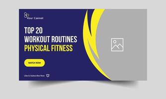 Daily training ideas and tactics for body fitness videos thumbnail banner layout, body-exercise advice and techniques Video cover banner design in vector EPS 10 file type that may be customized