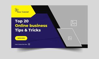 Creative online business tips and tricks video tutorial video thumbnail banner design, business idea video cover banner design, fully editable vector eps 10 file format