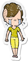 distressed sticker of a cartoon crying girl png