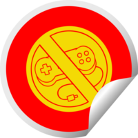 circular peeling sticker cartoon of a no gaming allowed sign png