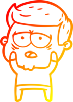 caloroso gradiente linha desenhando do uma desenho animado cansado homem png