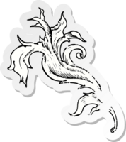 pegatina retro angustiada de un remolino floral tradicional dibujado a mano png