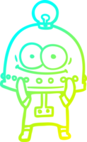 cold gradient line drawing of a happy carton robot with light bulb png