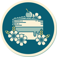 sticker of tattoo in traditional style of a slice of cake and flowers png