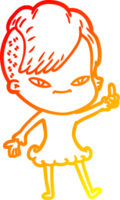 warm helling lijn tekening van een schattig tekenfilm meisje met hipster kapsel png