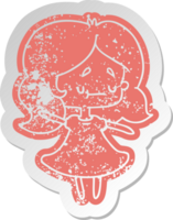 distressed old cartoon sticker of a cute kawaii girl png