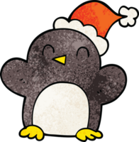 cartoon doodle penguin wearing christmas hat png