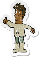 retro noodlijdende sticker van een cartoon positief denkende man in lompen png