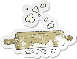 retro distressed sticker of a cartoon rolling pin png