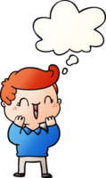 cartoon laughing boy with thought bubble in smooth gradient style png