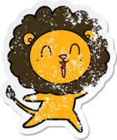 distressed sticker of a laughing lion cartoon png