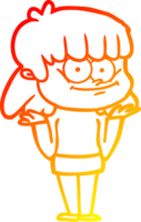 warm gradient line drawing of a cartoon smiling woman png