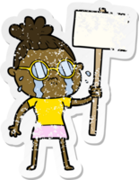 distressed sticker of a cartoon crying woman wearing spectacles png