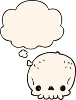 cartoon skull with thought bubble in comic book style png