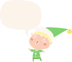 cartoon happy christmas elf with speech bubble in retro style png