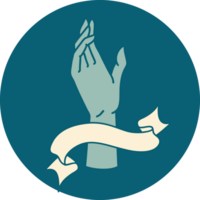 tattoo style icon with banner of a hand png