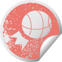 distressed circular peeling sticker symbol of a basket ball png