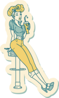 sticker of tattoo in traditional style of a pinup girl drinking a milkshake png