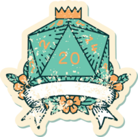 Retro Tattoo Style natural 20 critical hit D20 dice roll png