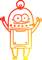 warm gradient line drawing of a happy carton robot with light bulb png