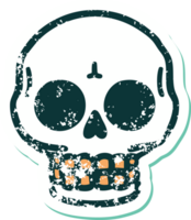 icónica pegatina angustiada estilo tatuaje imagen de una calavera png