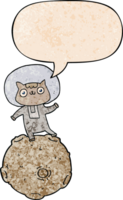 cute cartoon astronaut cat with speech bubble in retro texture style png