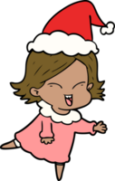 Lycklig hand dragen linje teckning av en flicka bär santa hatt png