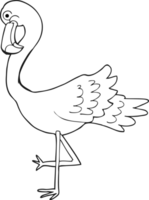 hand drawn black and white cartoon flamingo png