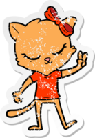 pegatina angustiada de un lindo gato de dibujos animados con lazo png