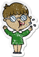 distressed sticker of a cartoon boy wearing spectacles png