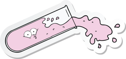 adesivo de um tubo de ensaio de desenho animado derramando png