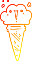 warm gradient line drawing of a cartoon ice cream with face png