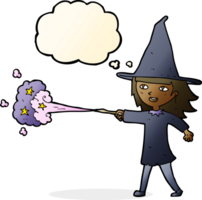 cartoon witch girl casting spell with thought bubble png