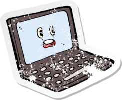 retro distressed sticker of a cartoon laptop computer png