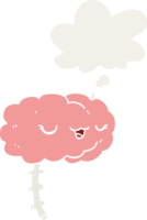 cerveau de dessin animé heureux et bulle de pensée dans un style rétro png