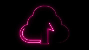 Upload neon icon upload process cloud green screen cloud storage internet animation video