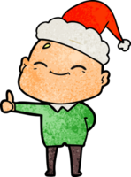 happy textured cartoon of a bald man wearing santa hat png