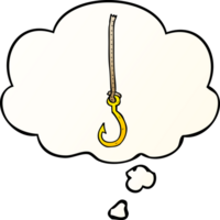 cartoon fish hook and thought bubble in smooth gradient style png