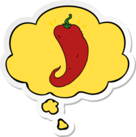 cartoon chili pepper and thought bubble as a printed sticker png