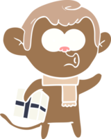 singe de noël dessin animé style couleur plat png