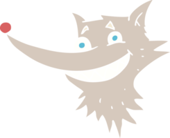 flat color illustration of a cartoon grinning wolf face png