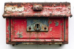 AI generated Vintage red mailbox on a white background photo