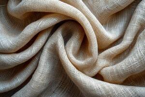 AI generated Wavy linen fabric in cream color. The texture of the linen fabric photo