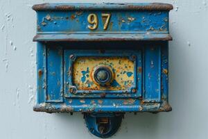 AI generated Vintage blue mailbox on a white background photo