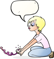 cartoon girl playing computer games with speech bubble png