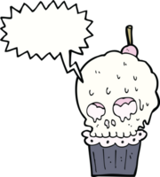 cartoon spooky skull cupcake with speech bubble png
